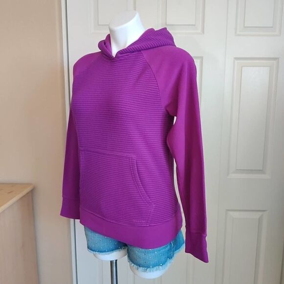 G's Patagonia purple striped elbow patch fleece hoodie XXL (16/18) - Picture 3 of 8
